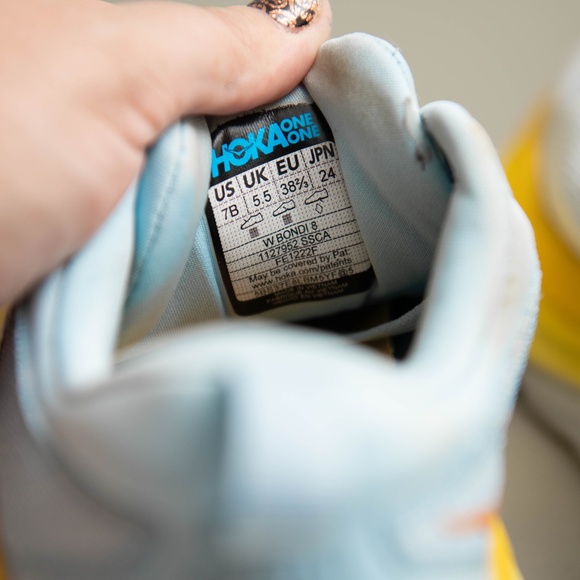 HOKA Bondi 8 Blue Yellow  Women's 7 B Comfort Cushioned Walking Running Nursing - Picture 5 of 8